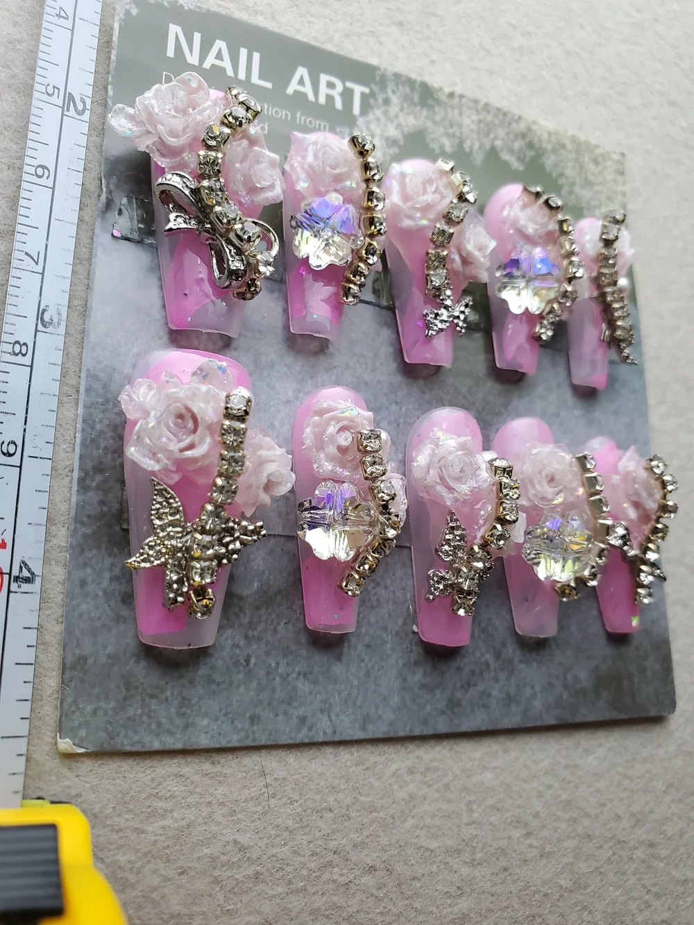 Marie’s Boudoir 🎀 3D Rose & Crystal Press-On Nails